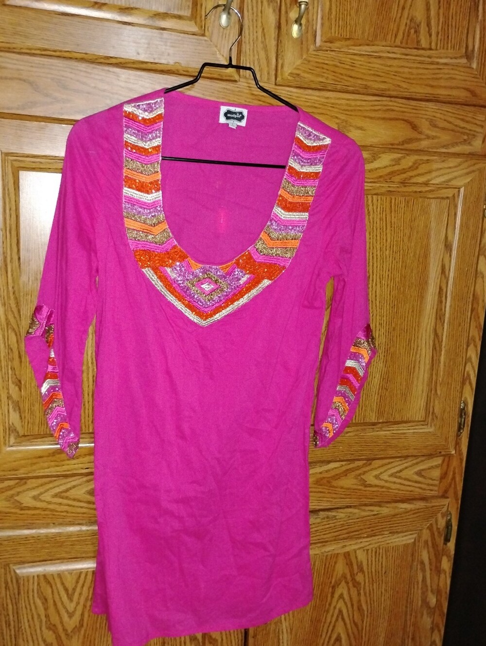 Mud Pie Hot Pink Embellished V-Neck Tunic